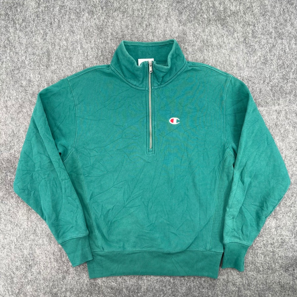 Champion Reverse Weave Sweatshirt Mens Small 1/4 Zip Green Heavyweight Mock Neck